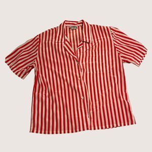 Vintage Impressions of California Red White Stripe Blouse S Short Sleeve Button